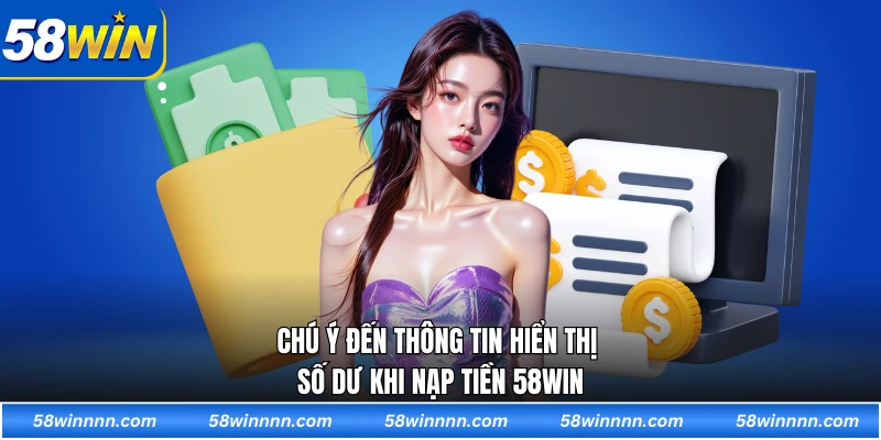 Chú ý đến thông tin hiển thị số dư khi nạp tiền 58WIN